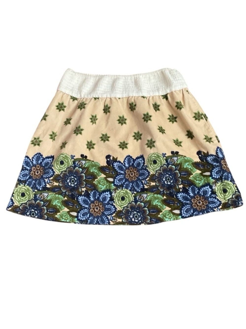 Free People Beige Mini Skirt with Blue & Green Floral Border 🚨FINAL OFFER🚨